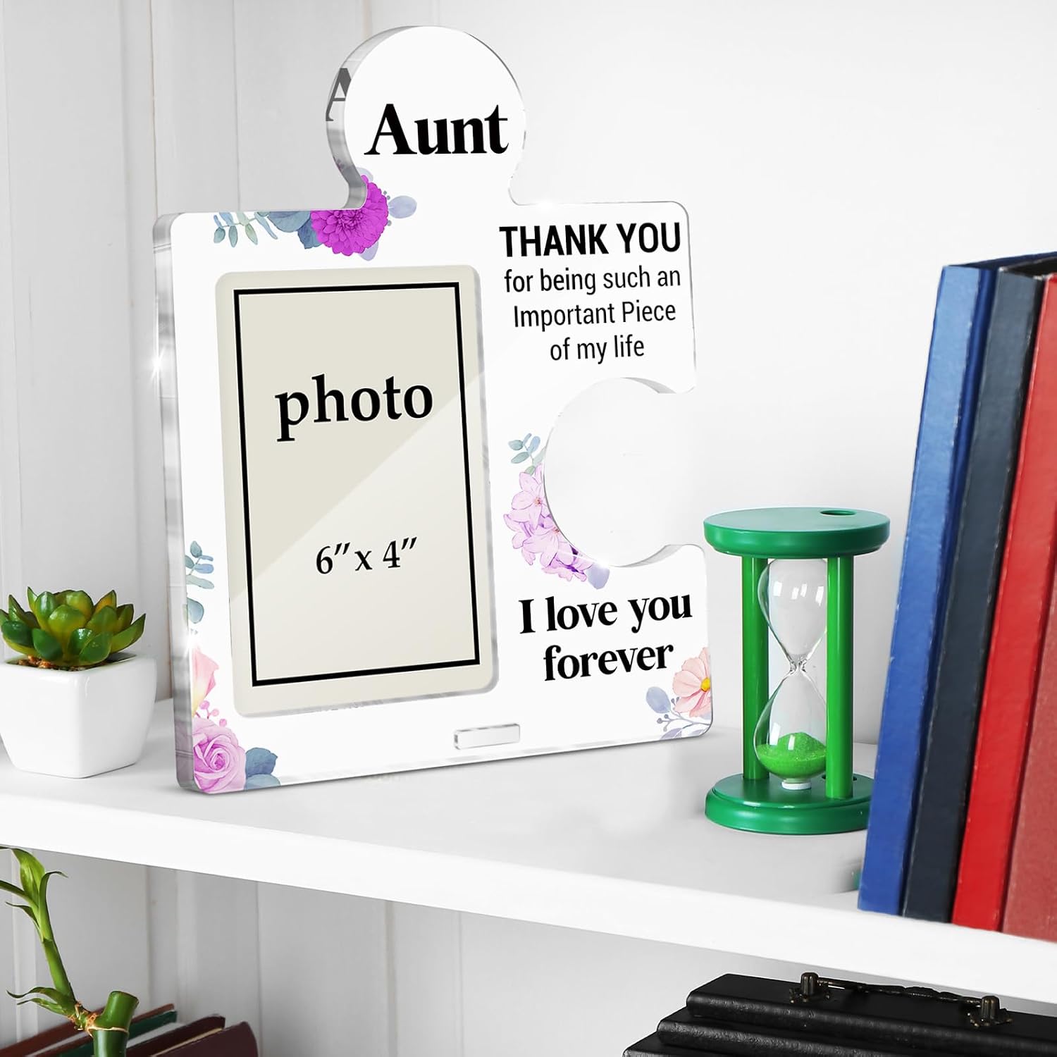Gifts for Aunt Photo Frame, Best Aunt Ever Gifts from Niece Nephew Auntie Birthday Gift Christmas Wedding Gift Ideas Acrylic Puzzle Piece Tabletop Picture Frames, Vertical Photo 6 x 4 Inches image 4