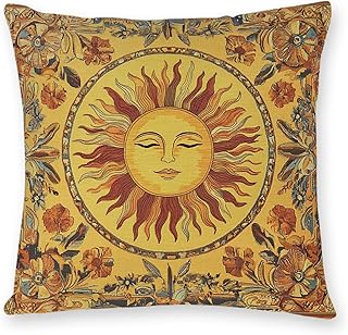 Vintage Boho Sun Design Throw Pillow Cover Home Decor, Mystic Sun Goddes...