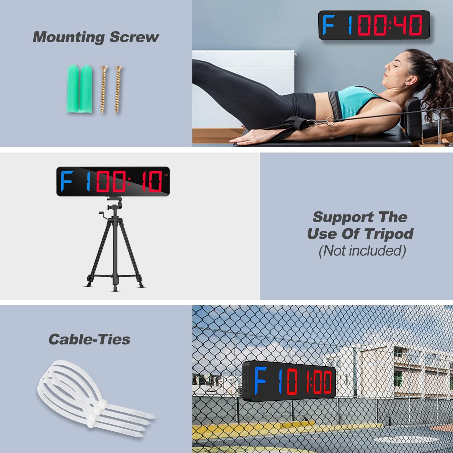 Fitness Minuteur 15'' Grand Horloge Murale Numérique à LED,Timer D'intervalle avec Chronomètre,Compte à Rebours/Haut,Volume Réglable,Télécommande,Minuteur de Sport pour Maison garages l'extérieur