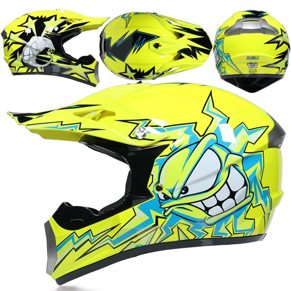 Cascos De Motocross Para Jóvenes Y Niños, Moderno, Cascos Todoterreno De Montaña, Aprobado Por El DOT, Juego De 4 Piezas (color Negro Y Azul, Talla M