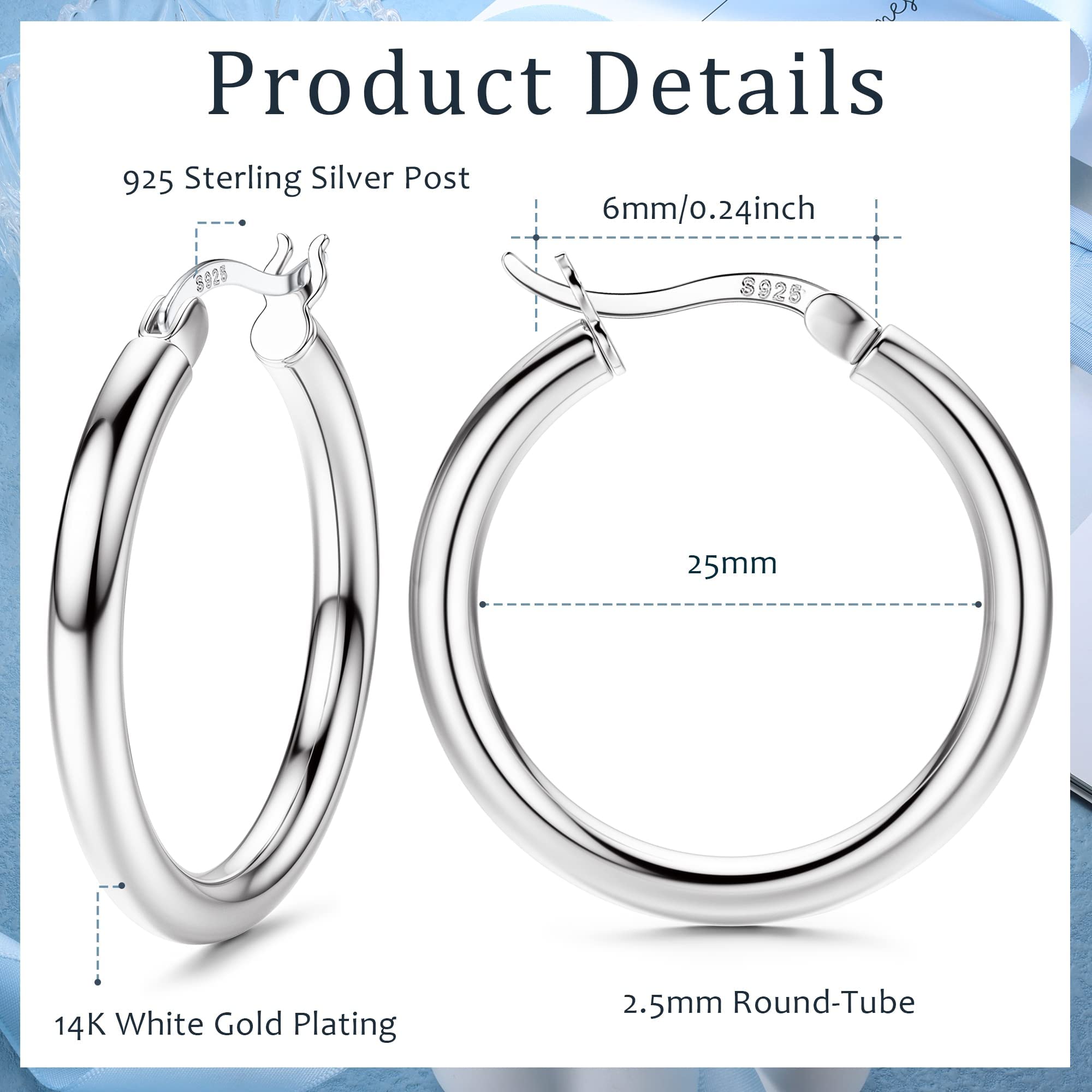 Chriscoco Orecchini Cerchio Argento 925 per Donna Ipoallergenico Leggero Orecchini a Cerchio 13/15/20/25/30/40/50mm