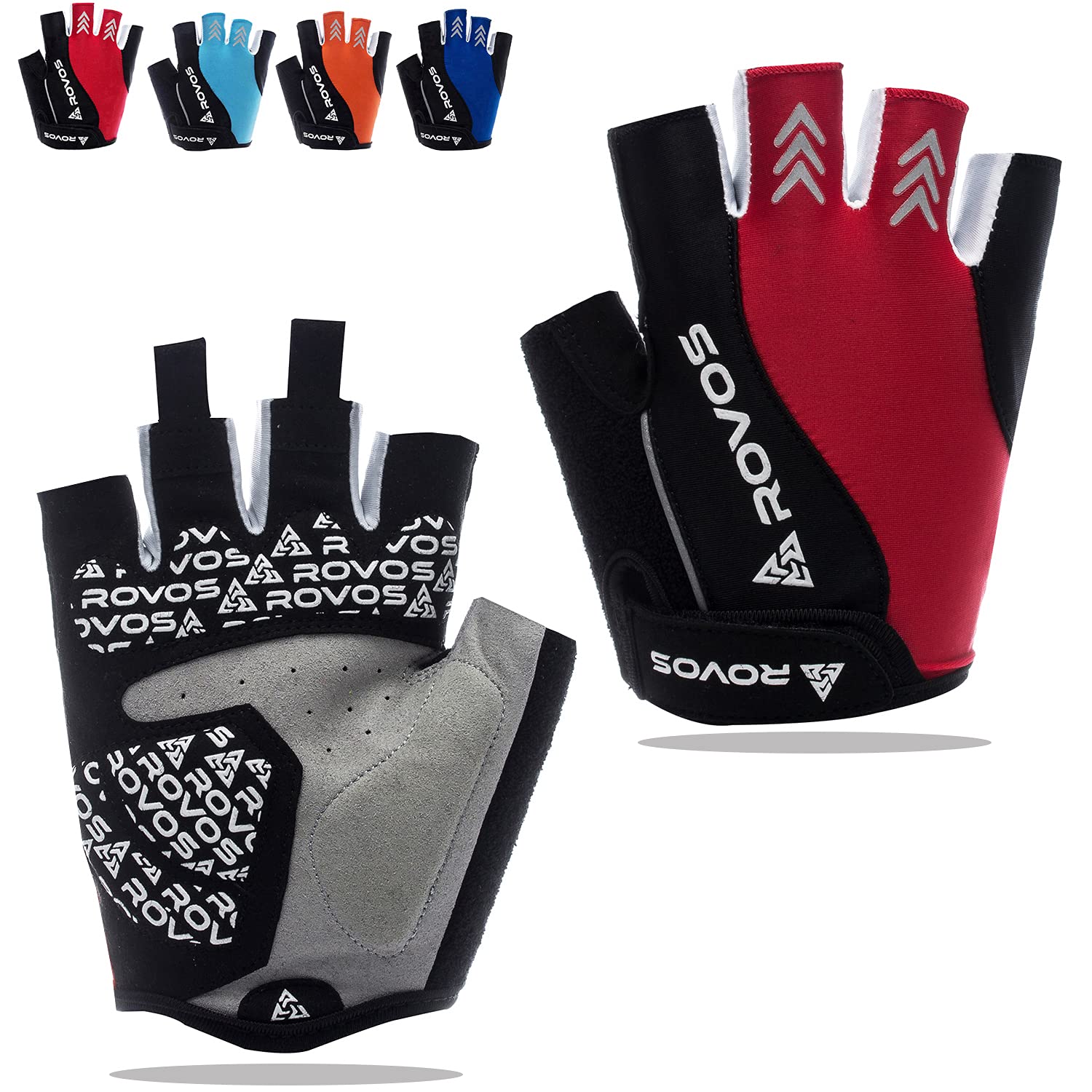 ROVOS Womens/Mens Cycling Gloves Biking Gloves Riding Gloves Mountain Bike Gloves Half Finger Anti Slip Shock Absorbing Breathable Bicycle Gloves (Red, Medium)