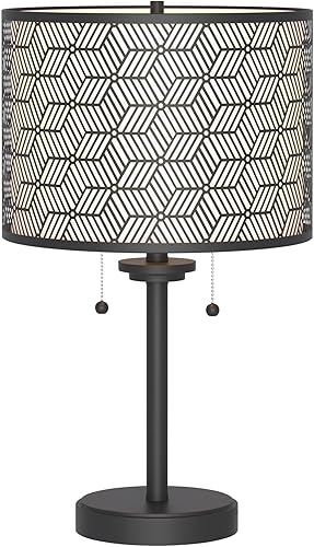 Inlight Lámpara de mesa moderna de 23 pulgadas de alto con cadena de doble sombra, marco de metal negro y pantalla de tela blanca, bombilla no