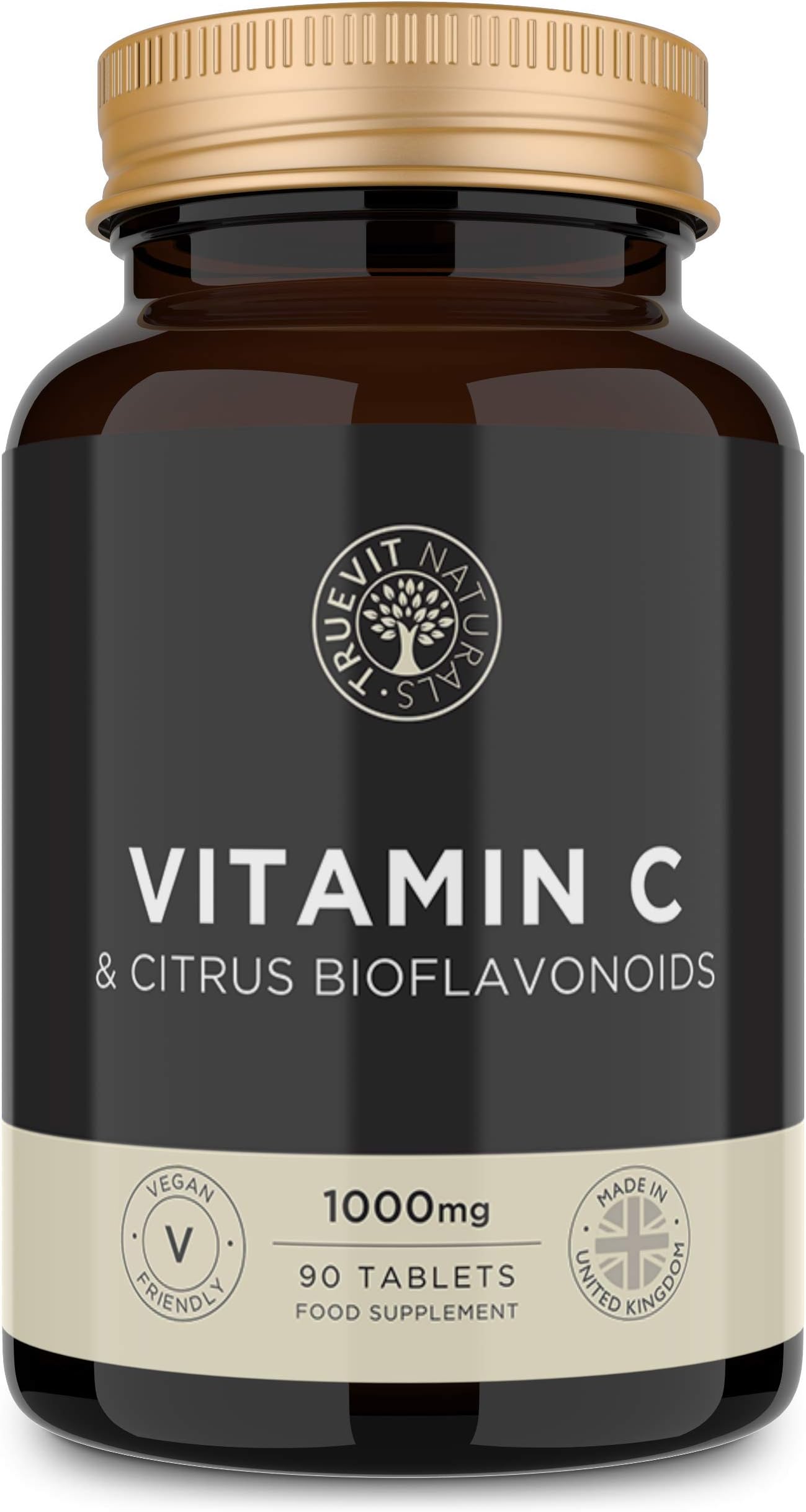 Vitamin C Tablets 1000mg with Citrus Bioflavonoids for Time Release - One-A-Day Vegan Vitamin C - 90 Tablets