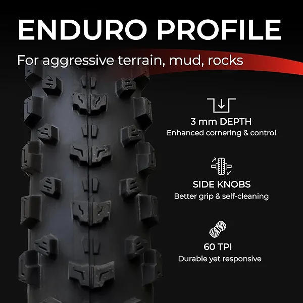 Fincci 27.5 x 2.25 Inch Mountain Bike Tire Foldable 57-584 60 TPI with Nylon Protection with Schrader Inner Tubes 48mm for All Mountain Enduro MTB Hybrid Bike Bicycle