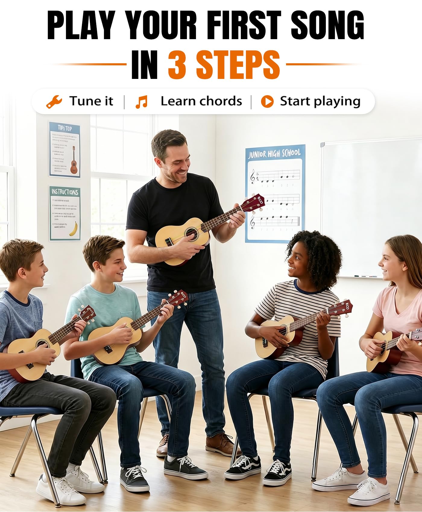 Sopran Ukulele Anfänger Kit für Kinder & Anfänger, 21 Zoll Ukelele mit Songbook, Case, Strap, Tuner, Strings & Picks - Natural | Für Kinder, Erwachsene, Studenten, Anfänger, Profi, mit Koffer, Gurt, Stimmgerät, Saiten, Plektren