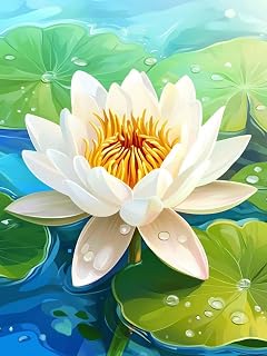 Lotus Diamond Art Kits for Adults, Lotus Leaf Diamond Painting Kits for Beginners, 5D DIY Round Full Drill Dimond Art Paintings Crystal Crafts for Adults for Gift Home Wall Decor 28 x 36 Inch,Model915