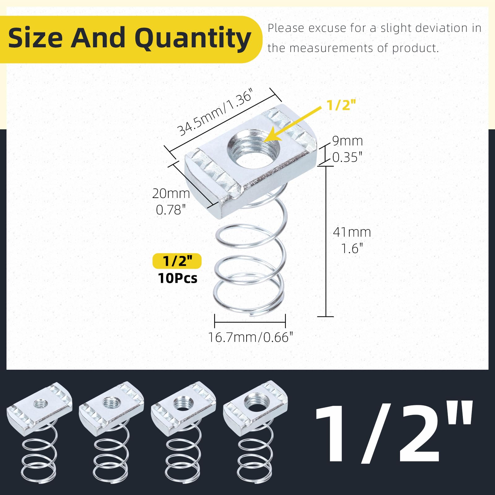 Tuercas de canal de zinc, tuercas de canal de resorte chapadas en zinc (1/2"-13)