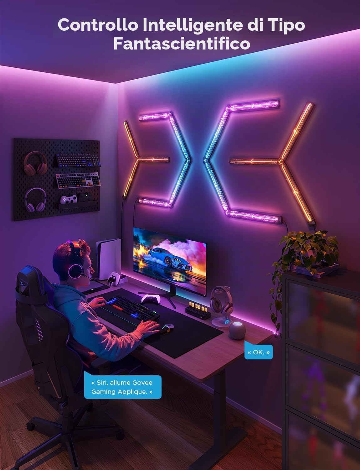 Govee RGBIC - Lampada da parete a LED per gaming Glide Wall Light, con forme e colori fai da te, 60 + effetti di scena, compatibile con opaco e Alexa, luce da gioco, 3pcs e 1 angolo