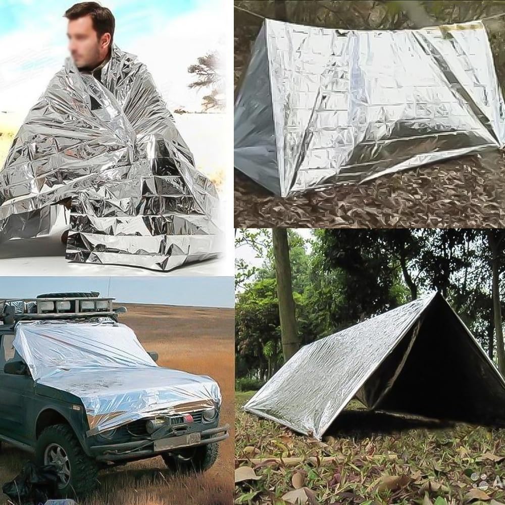Lot de 20 couvertures d'urgence en Mylar, 160 x 210 cm, Double Face, argentées, pour Le Froid, équipement et Fournitures de Survie pour Premiers Secours, randonnée et abris.