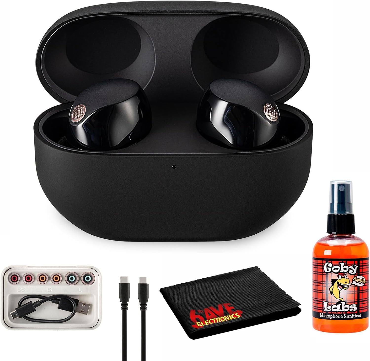 Sony WF-1000XM5 True Wireless Noise Canceling Earbuds (Black) Hi-Res Audio, Bluetooth 5.3, Adaptive ANC, Built-in Microphone with Goby Labs Cleaner and Microfiber Cloth Bundle