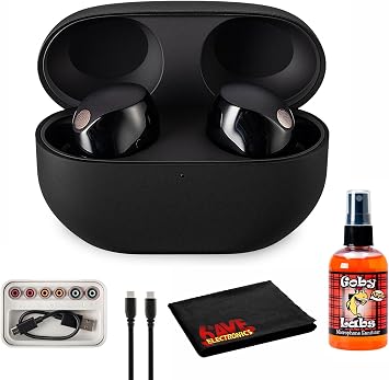 Sony WF-1000XM5 True Wireless Noise Canceling Earbuds Black Hi-Res Audio, Bluetooth 5.3, Adaptive ANC, Built-in Microphone with Goby Labs Cleaner and Microfiber Cloth Bundle