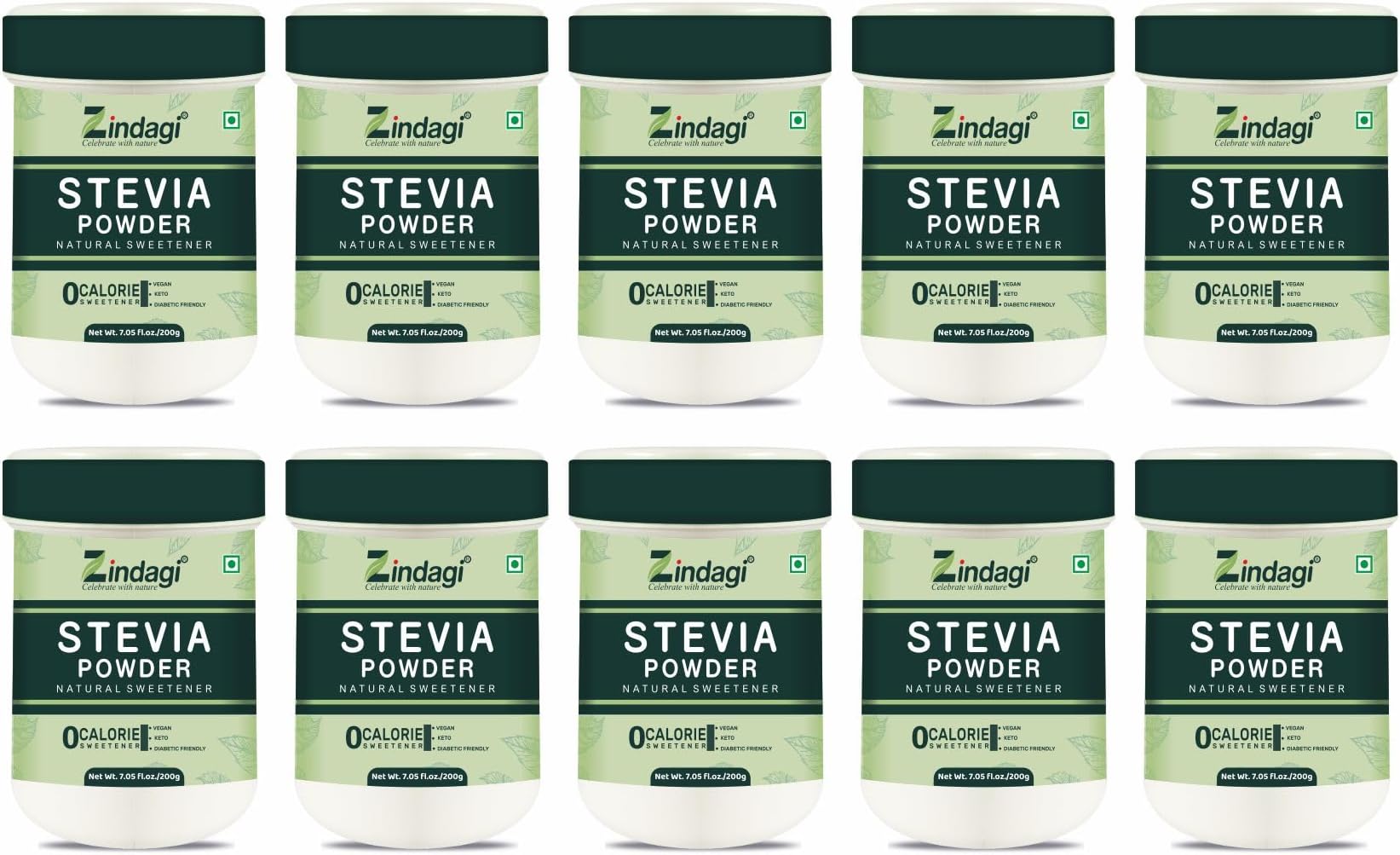 Zindagi Stevia Sugar Powder | Natural Zero Calorie Sweetener | Diabetic Friendly Sugar Free | Pack Of 10