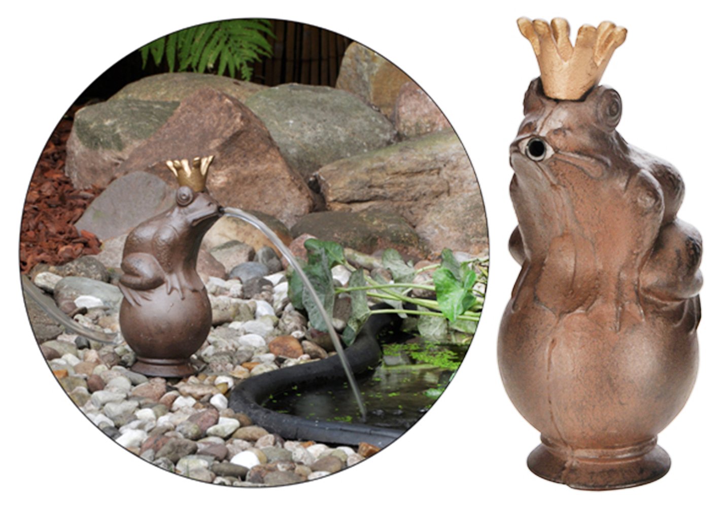 com-four® Figura de Fuente de Hierro Fundido Frog Prince con diseño de Rana con Corona de Oro con Bomba de 2.5