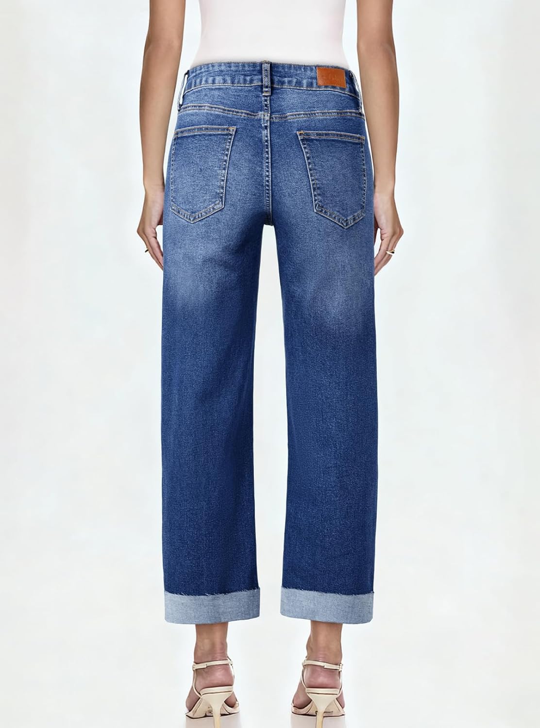 Sidefeel Barrel Jeans for Women High Waisted Wide Leg Baggy Stretchy Trendy Raw Rolled Hem Capri Cropped Ankle Denim Pants