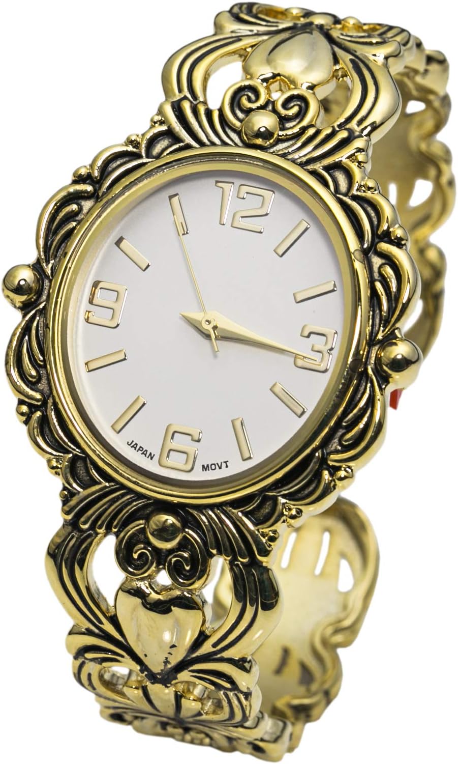 BlekonCollections Japanese Quartz Women's 35mm Case Intricate Style Concho Cuff Bangle Watch