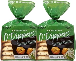 O'Doughs Garlic & Chive Gluten-Free Vegan Naan O'Dippers Flatbreads, 7.4oz Pack of 2 - Bite-Sized Dipping Snacks