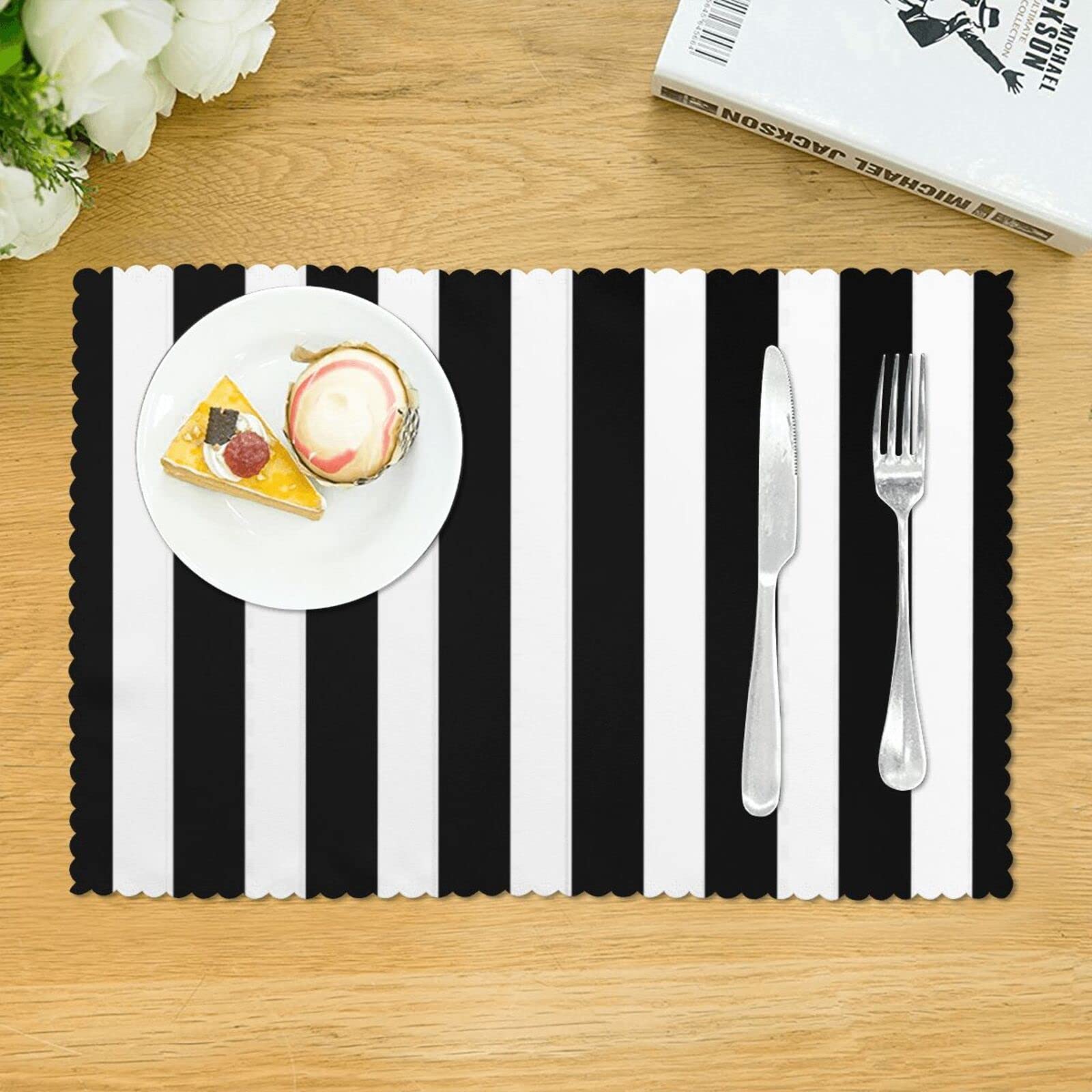 Tischset 4er Set Schwarz-weiß Gestreift - Waschbar, Hitzebeständig, Rutschfest - Perfekt Für Küche & Feiern