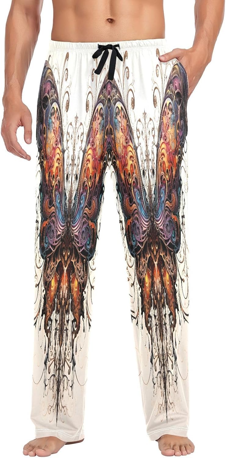 ALAZA Butterfly Punk Men's Pajama Pants Men Cotton Pajama Bottoms with Pockets, S