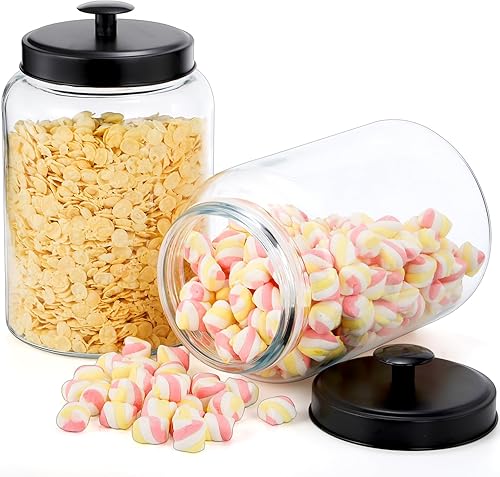 Miniatura 3 de Paquete de 2 tarros de vidrio grandes con tapa de metal, tarro transparente de 1 galón para galletas de caramelo, recipiente hermético de