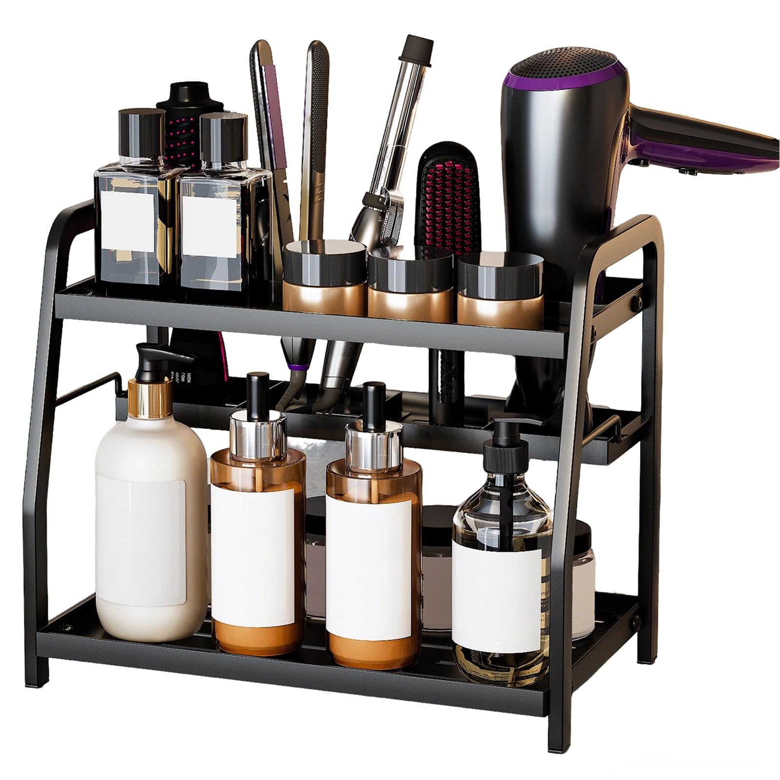 Hair Tools Organizer, 2-stöckiger Badezimmer-Organizer mit Fächern, hält Haartrockner, Lockenwickler und Glätteisen, 29 x 34 x 21 cm