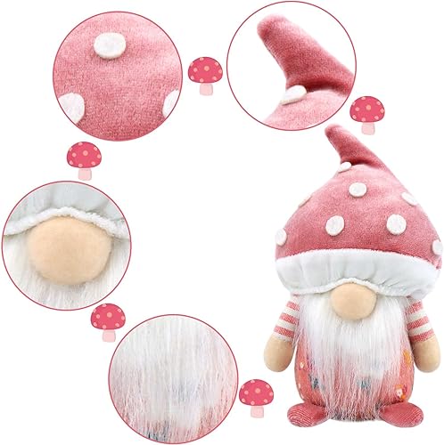 Miniatura 9 de Juego de 2 gnomos de primavera de hongos de felpa, decoraciones de Pascua, regalo hecho a mano, figuras de elfo enano para el hogar, cocina, granja,