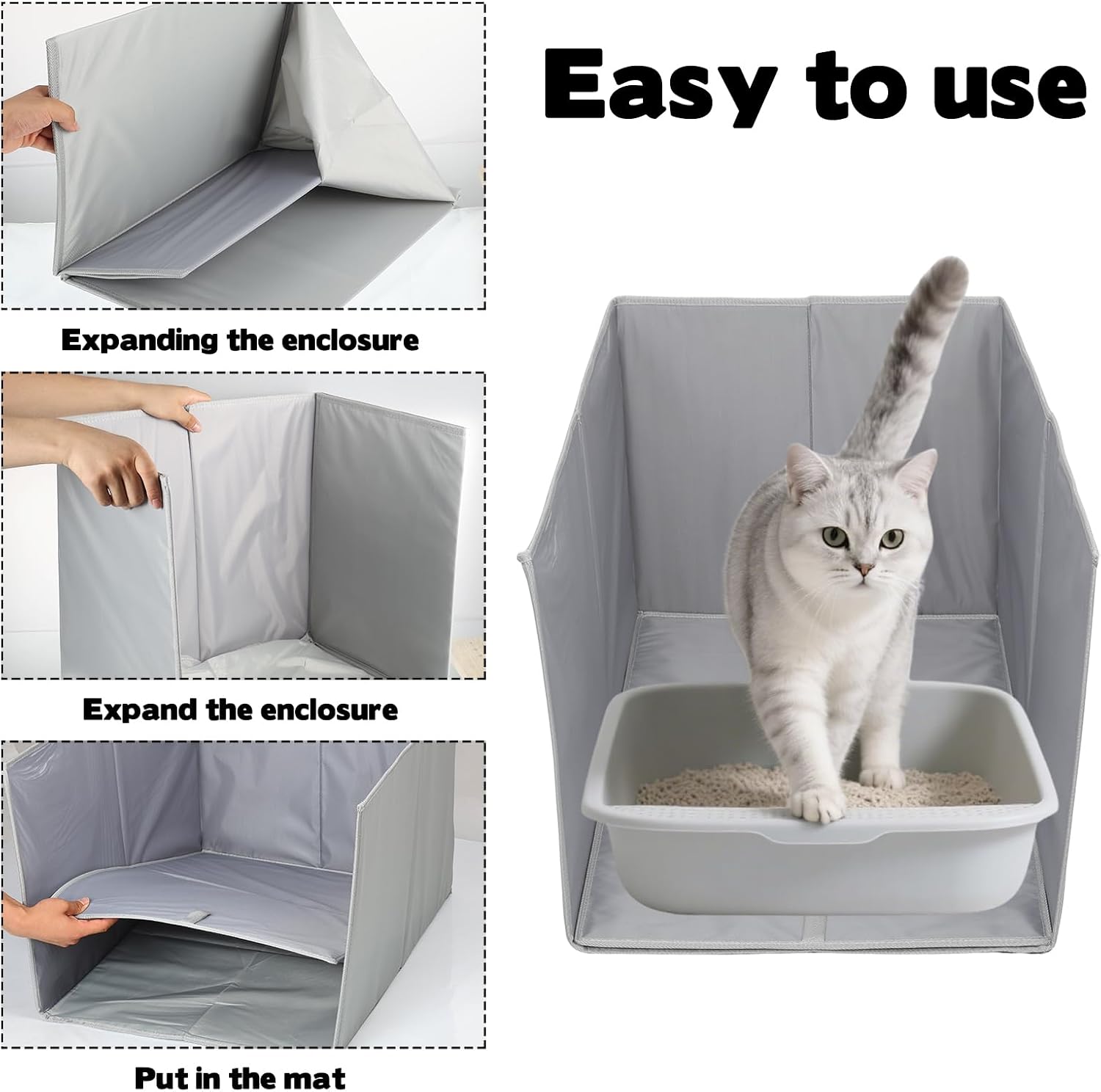 COODHI 28" L×20" W×17" H Cat Litter Box Enclosure Splash Guard with Removable Mat All-in-One Litter Box Splash Guard for Large Litter Pan High Sided Litter Box Shield for Keeping Litter Off Floor