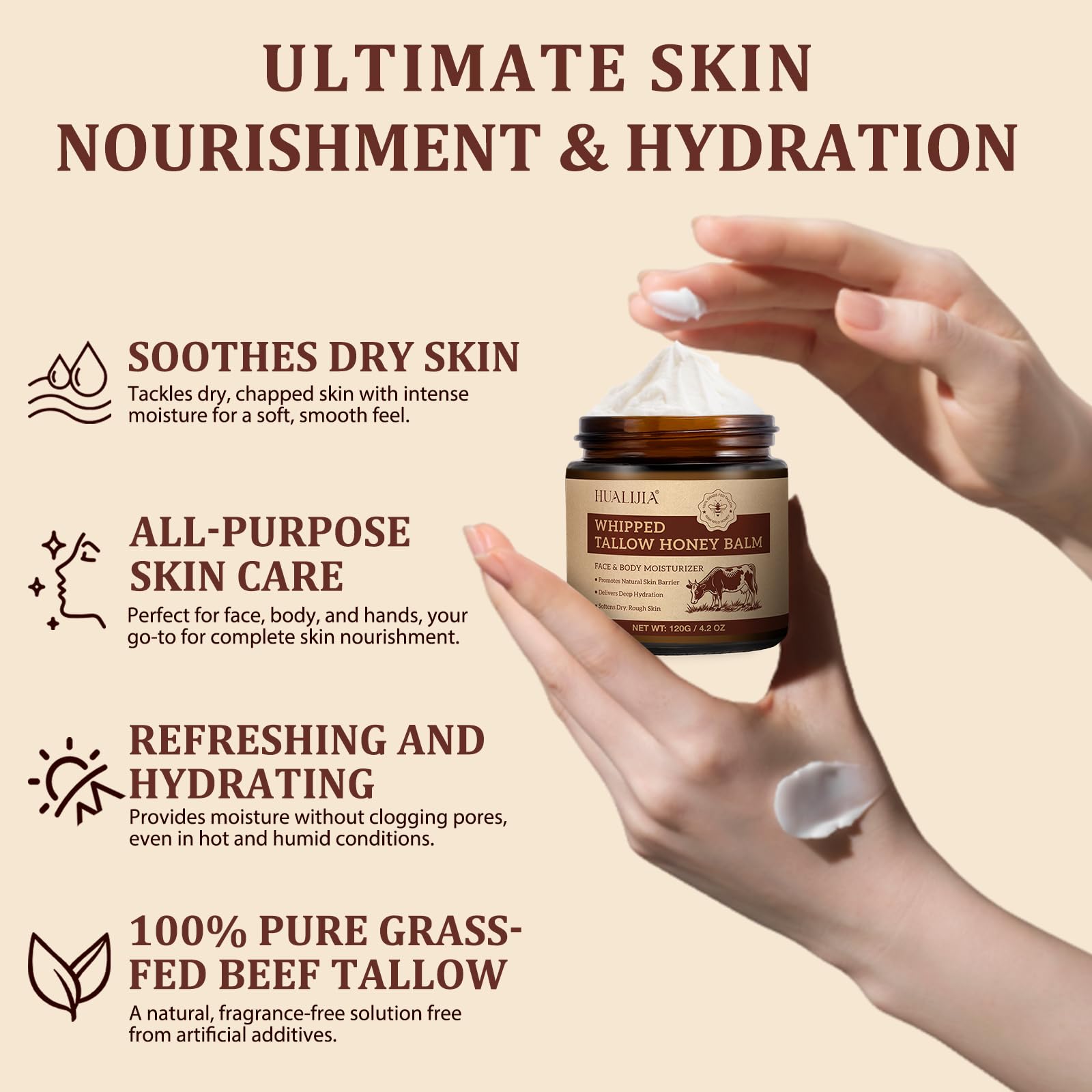 Organic Beef Tallow for Skin Tallow Face Moisturizer, Tallow and Honey Balm, Grass-Fed Whipped Beef Tallow and Honey Cream - Image 4