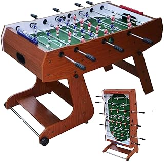 DEVESSPORT Futbolín de Madera Robusto Plegable | con Retorno de Bolas, 3 Balones y Marcadores Deslizantes | Jugadores Azul y Rojo | Fácil Montaje y Ahorro de Espacio – 136.5 x 71 x 86 cm