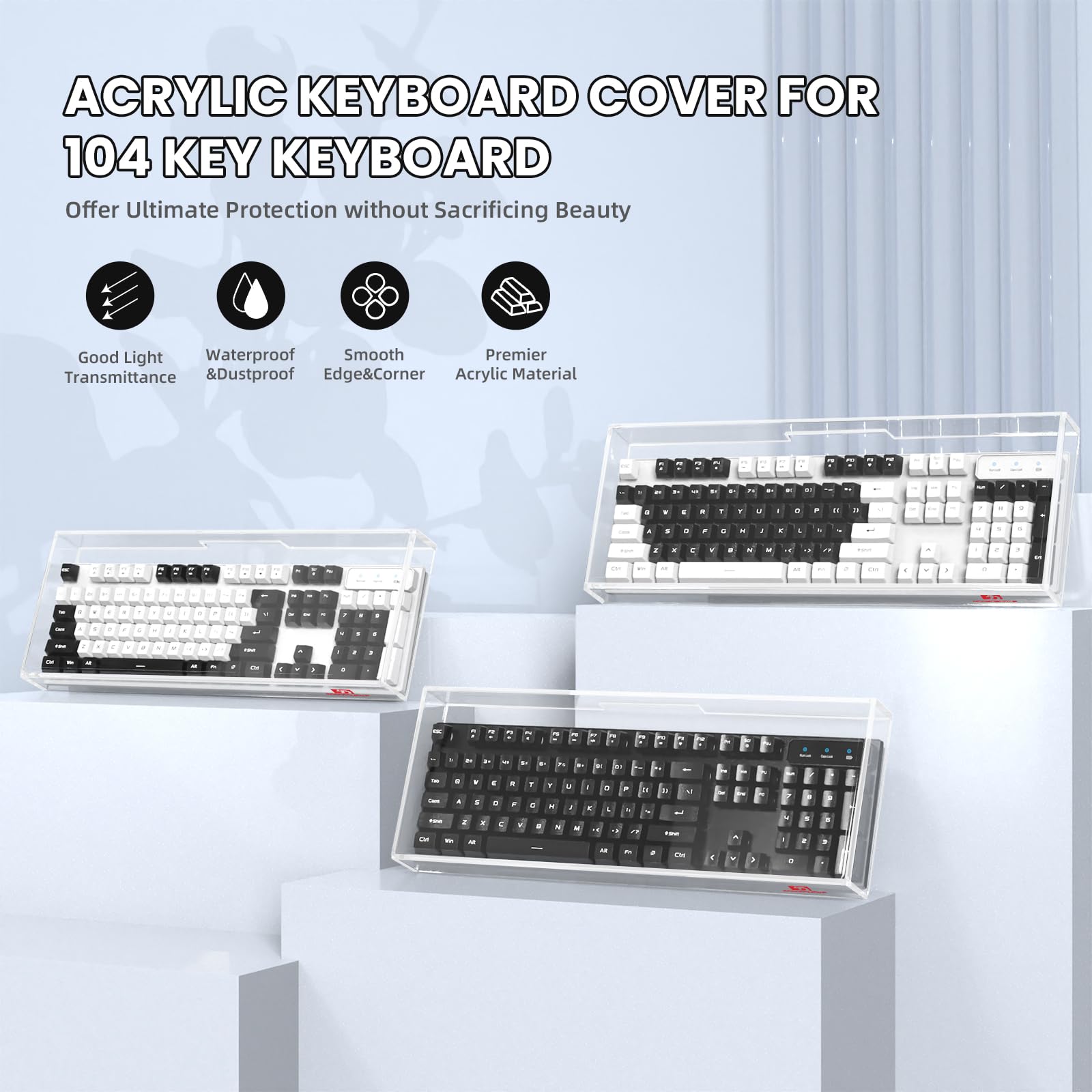 MAMBASNAKE Cubierta de Teclado acrílica Premium de 98 Teclas Cubierta Antipolvo Cubierta de Teclado Transparente antigolpes Impermeable para Teclado mecánico, 44,2 * 16,5 * 4,8 cm, K61 K68 K87 K98