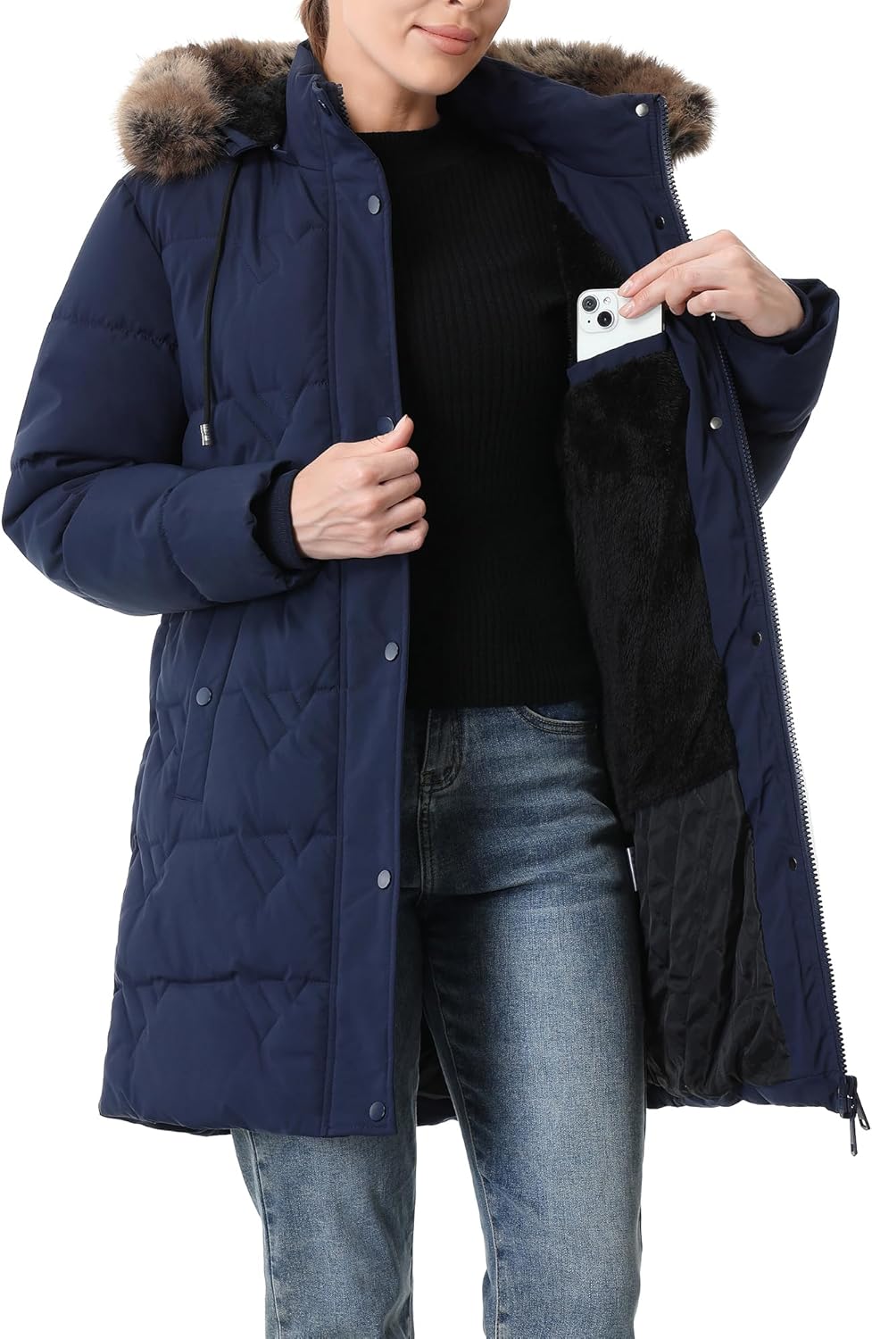 Women's Winter Coat Waterproof Long Insulated Parka with Detachable Hood - Image 7