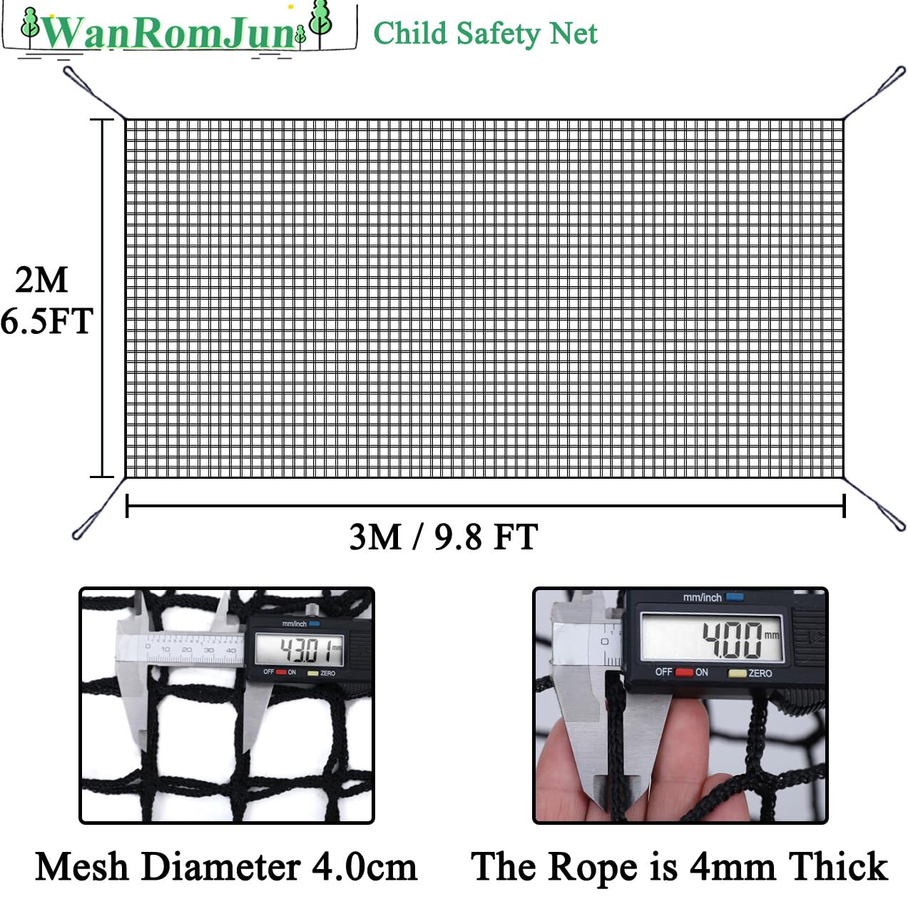 Climbing Cargo Net for Kids - Double Layers Heavy Duty Playground Safety Net, Outdoor Climbing Net for Treehouse Accessories, Backyard, Jungle Obstacle Training & Adventure(6.5x9.8ft),Black