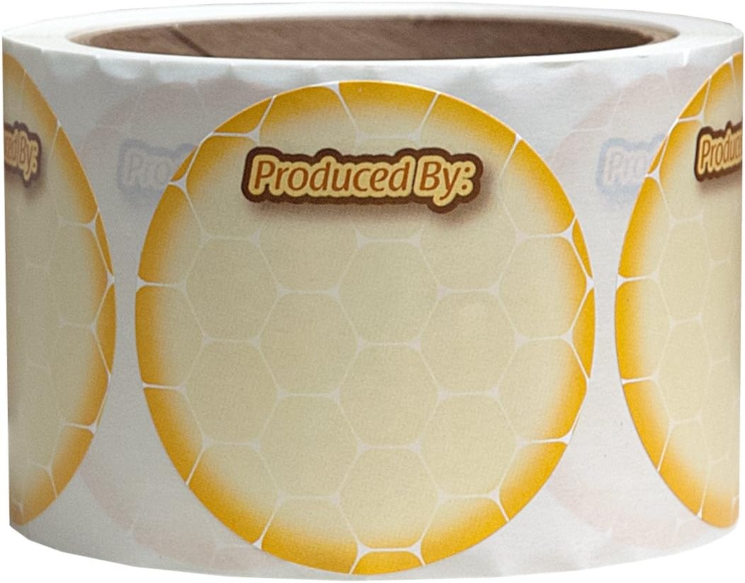 Mann Lake Customizable "Produced by" Honey Labels, Self-Adhesive, Easy-to-Apply, Boost Honey Sales, Multi-Surface Applicable, Roll of 250 (2.5 inches)