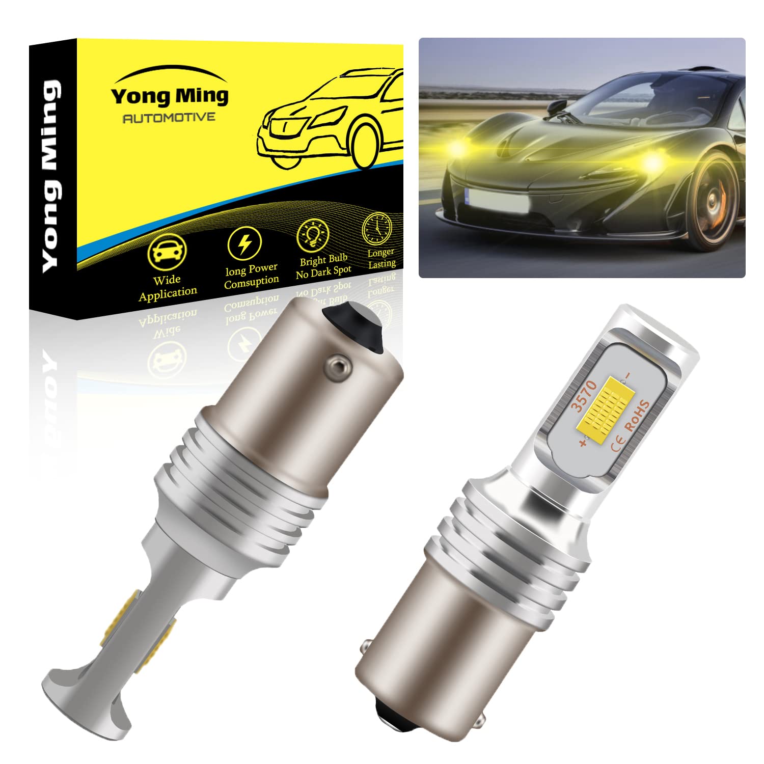 YONGMING 1156 1141 1003 7506 BA15S LED Bulbs Amber Yellow 3000K 1000 Lumens Replacement for Turn Signal Lights Interior RV Camper Lights Side Marker Lamps Pack of 2