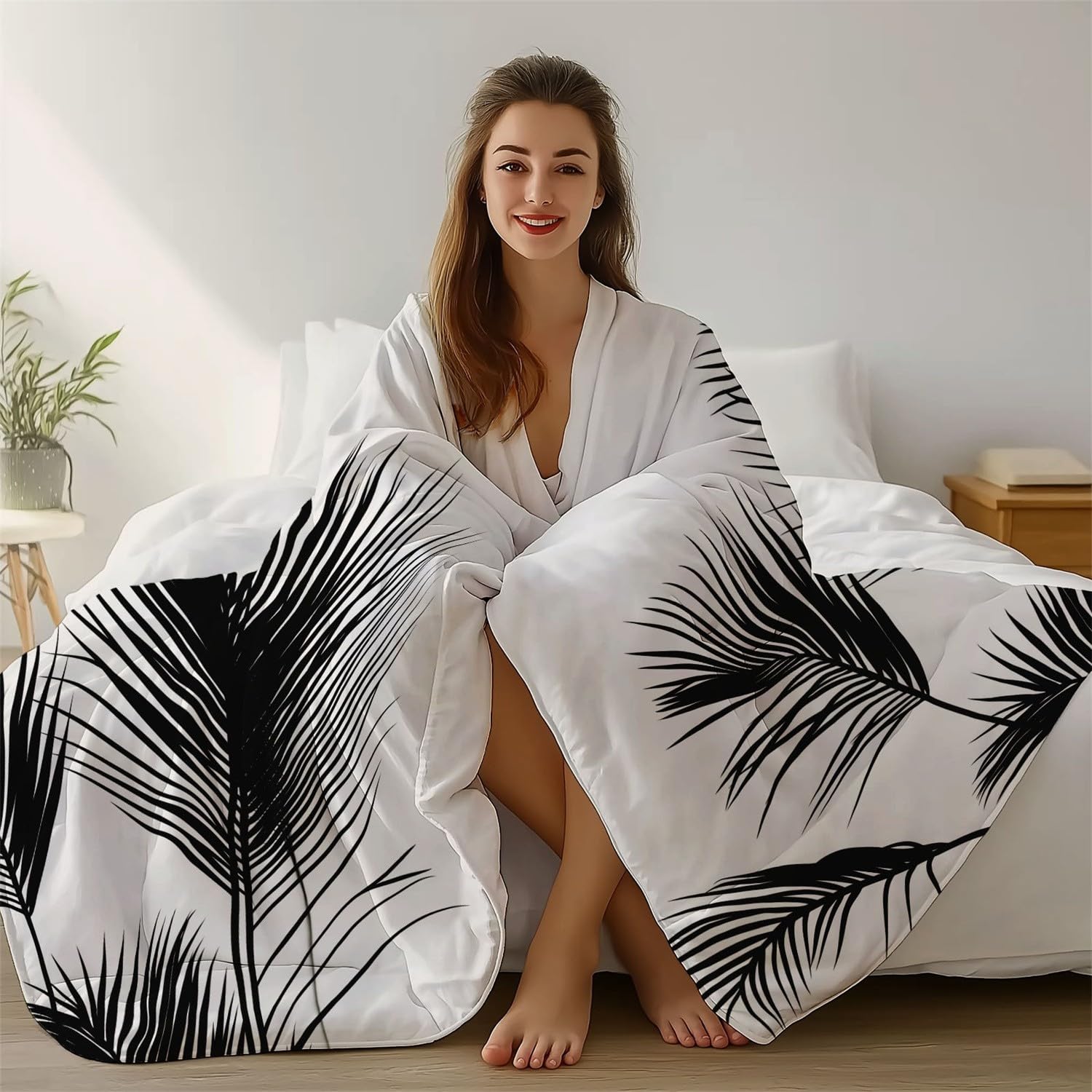 Dwustronna lekka poszewka na kołdrę, geometryczne tło, czarne trójkąty, zestaw poszewek na kołdrę 3 szt. z zamkiem błyskawicznym 230 x 220 cm, zestaw poszewek na poduszki, kolor czarny