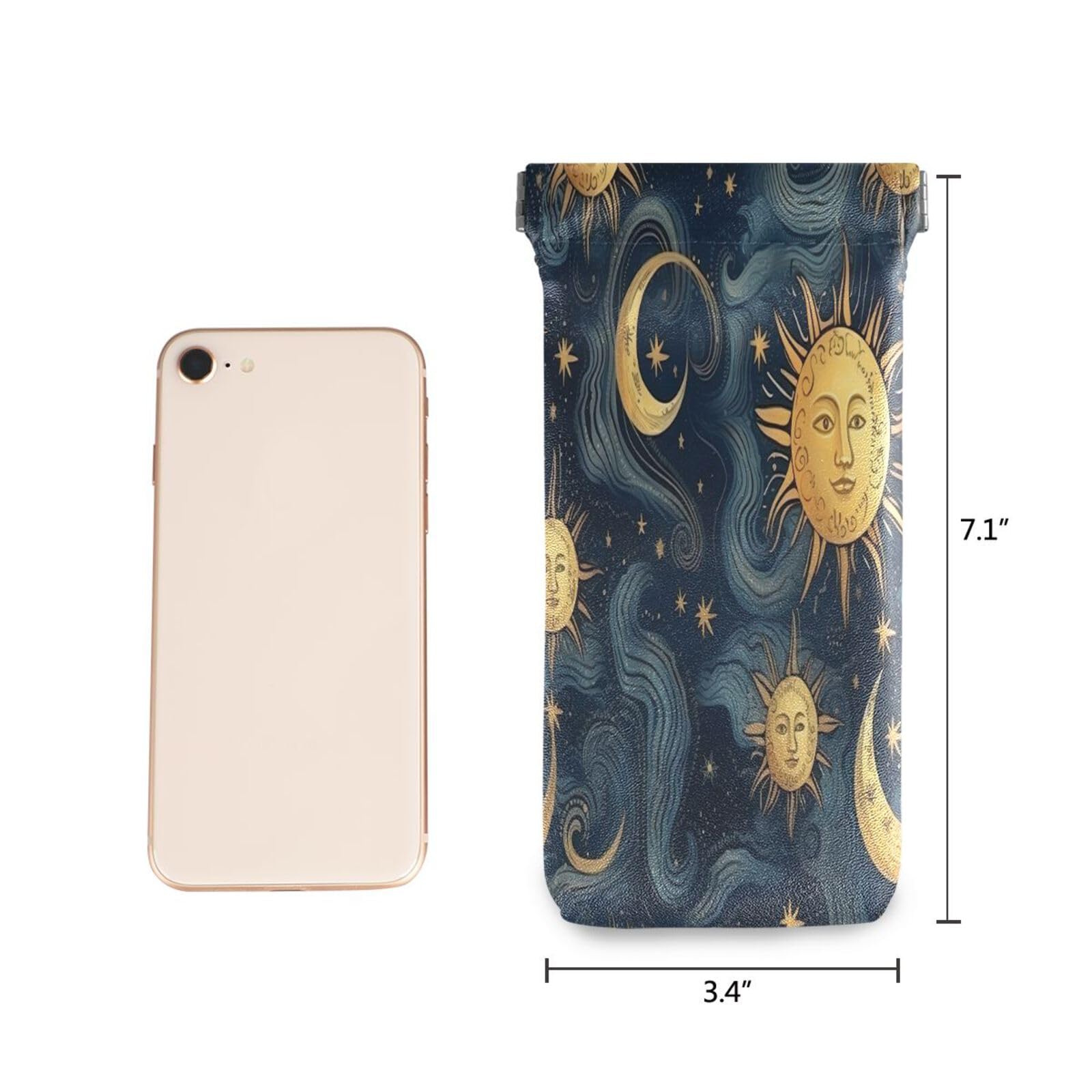 FLildon Sun and Moon Eyeglasses Pouch Squeeze Top Sunglasses Case Soft PU Leather Eyeglass Bag for Men Women