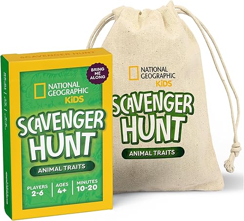 National Geographic - Búsqueda del tesoro para niños rasgos de animales, juego de cartas familiar para interiores y exteriores para niños y niñas,