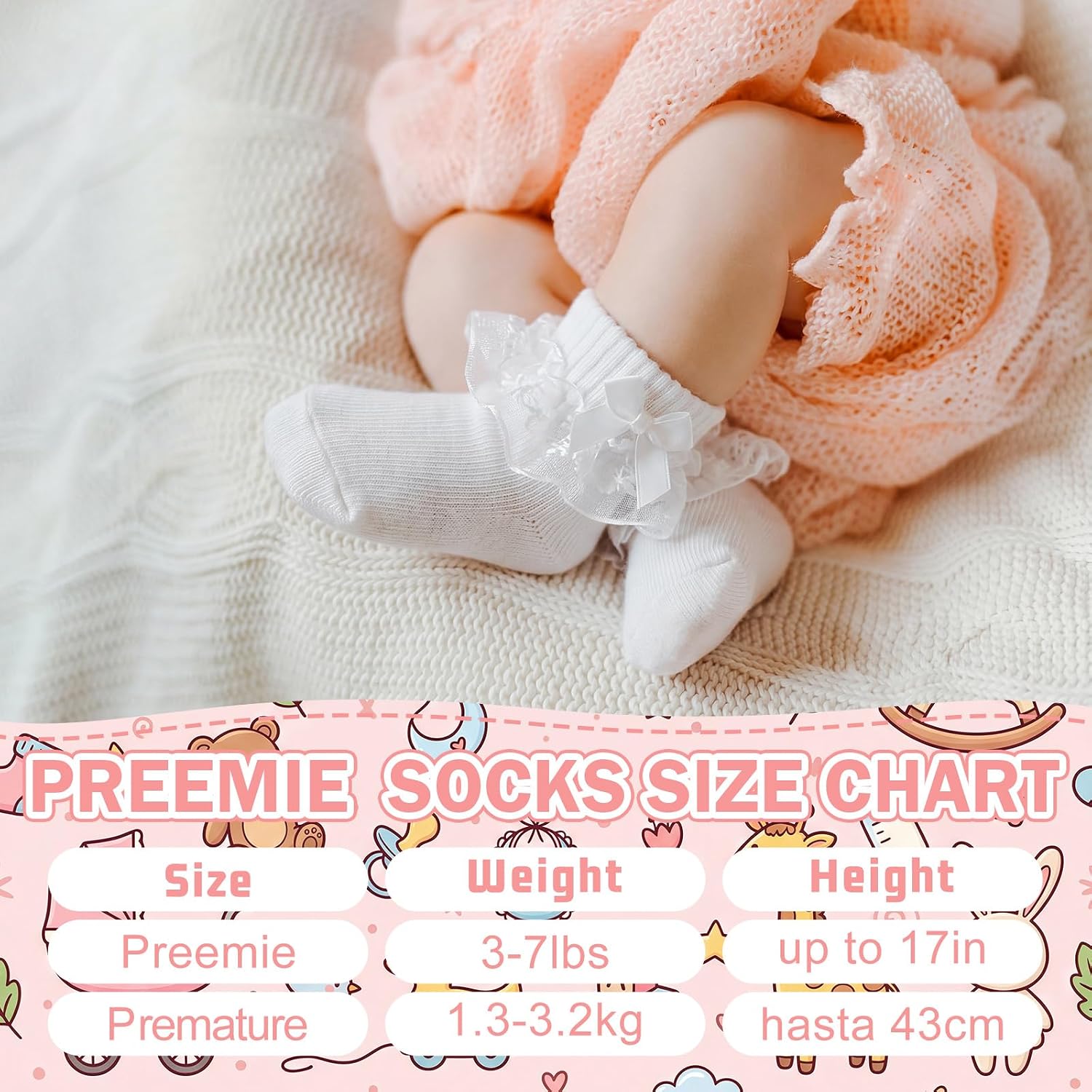 Twistover 10 Pairs Preemie Socks Ruffle Lace Ruffle Cotton Socks for Preemie Girls Boys