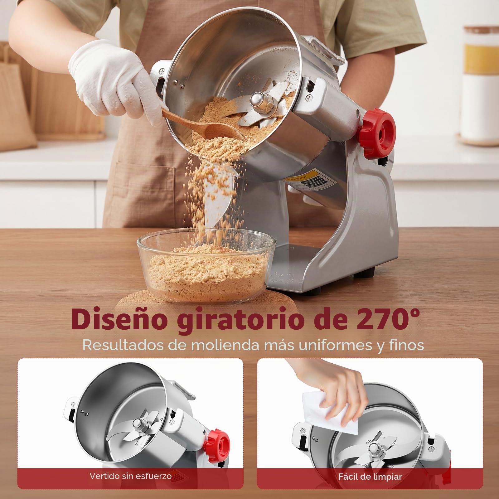 1000g Molino de Cereales, Agitar para Moler, Molino de Cereales Eléctrico para Especias/Frutos Secos/Cereales con Protección Contra Sobrecargas