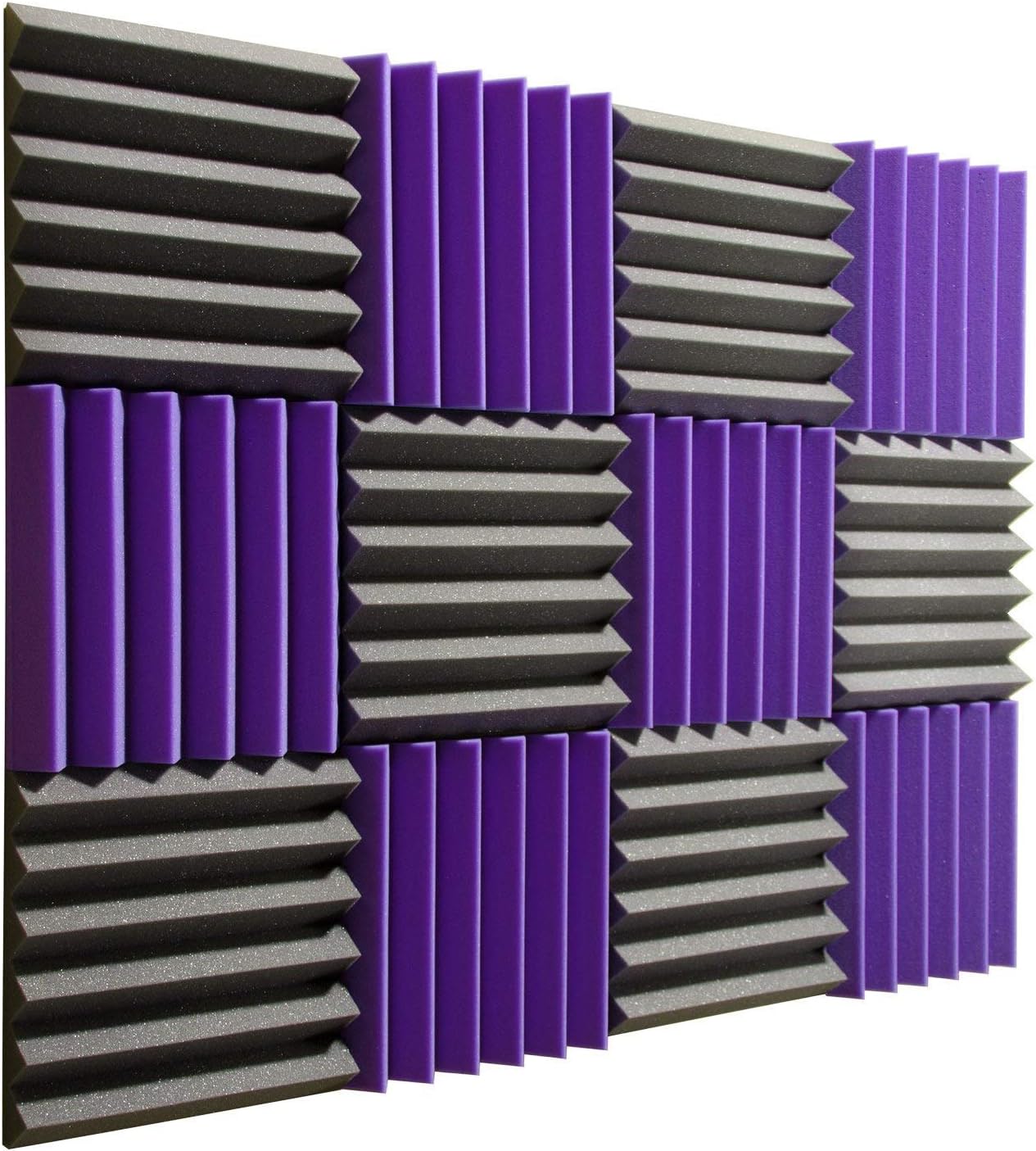 Purple/Charcoal - 12"x12"x2" Acoustic Wedge Foam Absorption Soundproofing Tiles - 12 Pack
