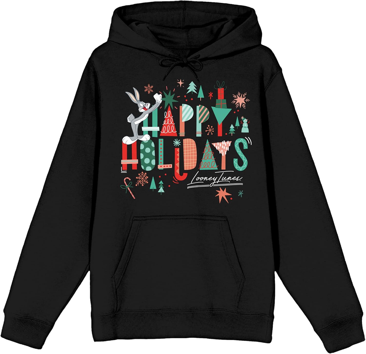 Bioworld Looney Tunes Happy Holidays With Characters Women's Black Graphic Hoodie