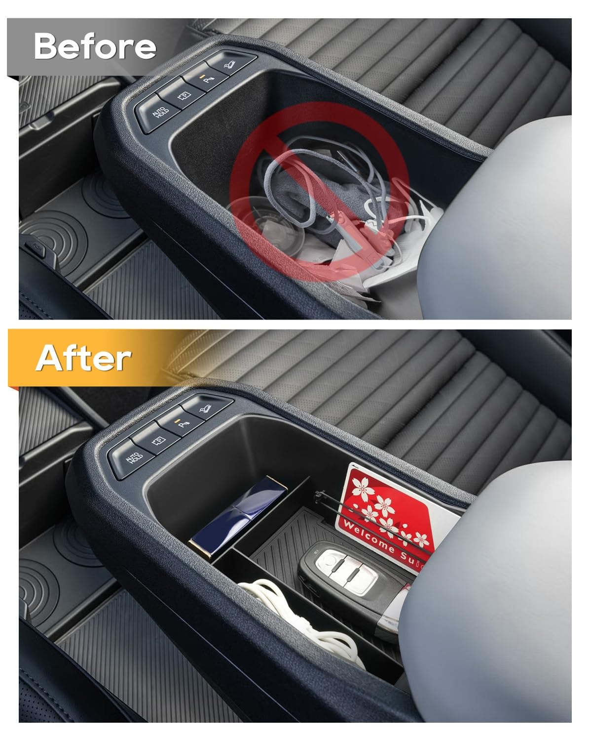 YEE PIN Compatible avec Kia EV4 GT Line/GT 2025, 2026, 2027, console centrale, boîte à gants, plateau de rangement avec tapis antidérapant, pour accessoires EV4 (avant)