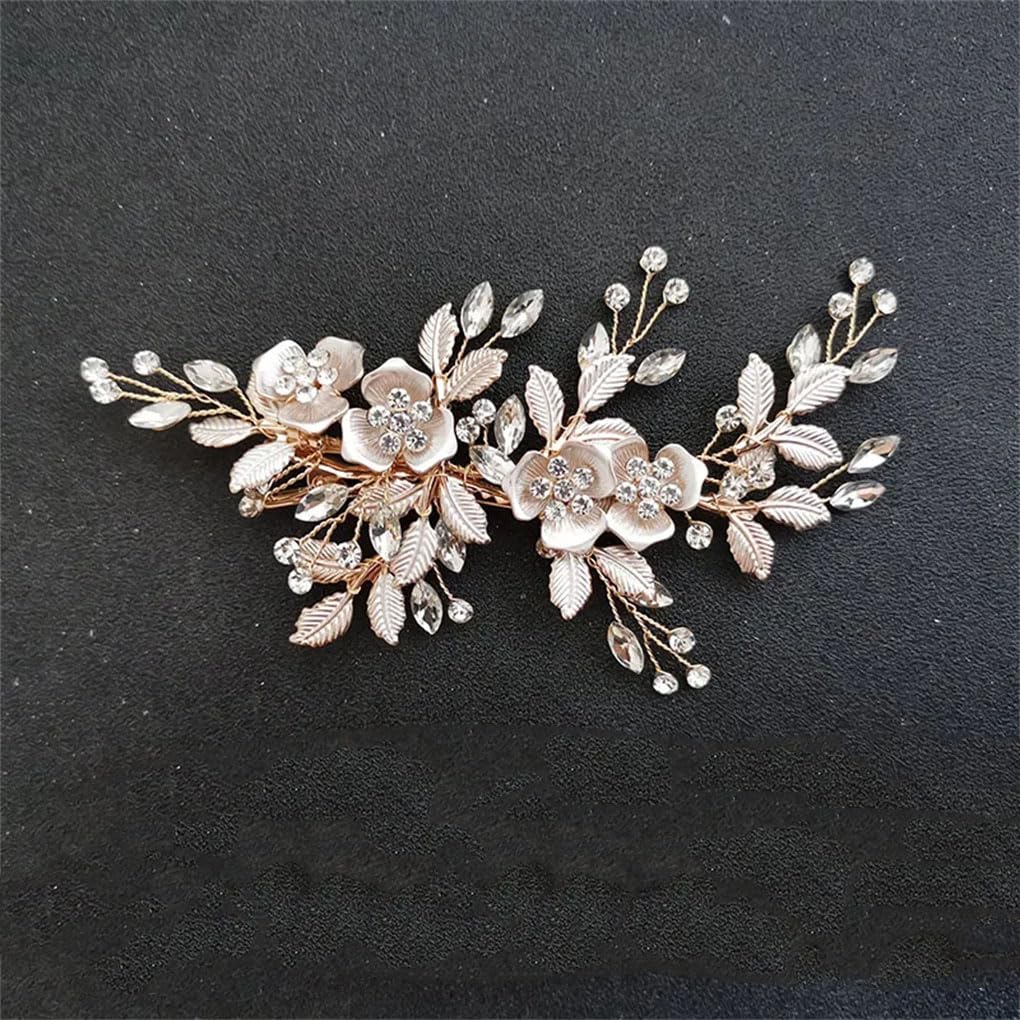 Damen Strass Blume Blatt Hochzeit Haarspange Haarspange Braut Kopfschmuck Haarschmuck Gold Clip