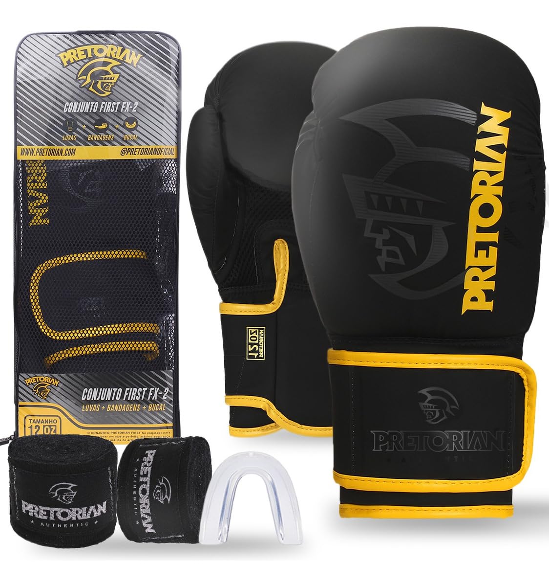 Luva de Boxe e Muay Thai FX2 Pretorian + Protetor Bucal + Bandagem 2.8M