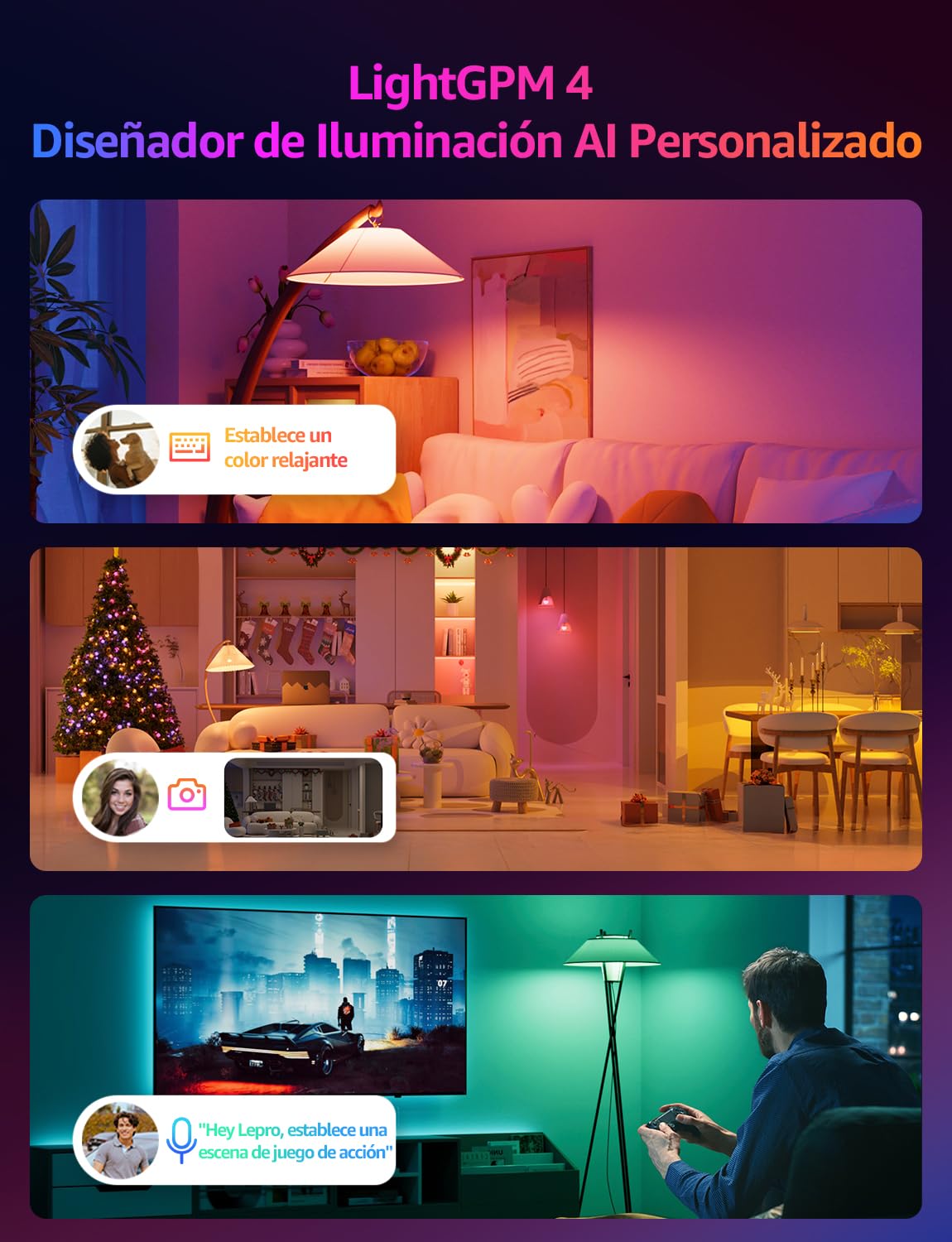 Lepro BP1 AI Bombilla LED E14, G45 Bombilla Inteligente Alexa RGB+CCT Regulable 4.9W 470LM, Diseñador de Iluminación AI Personalizado Wi-Fi Control de Voz y Sync de Música, Funciona con Google, 2Pcs