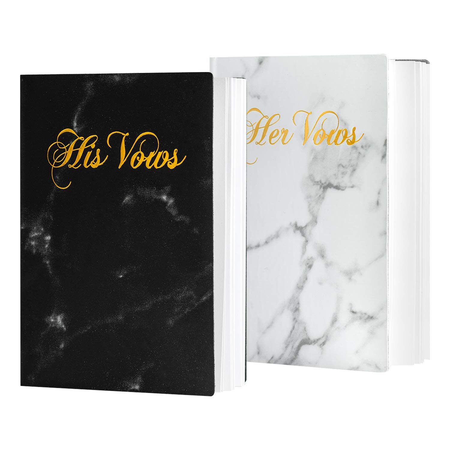Calculs Wedding Vow Books Set of 2 Black & White Marble Leather Cover with Gold Bronzing His and Her Vows