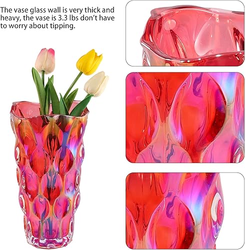 Miniatura 3 de Jarrón rojo de cristal de cristal, decoración de florero para el hogar, mesa de comedor, sala de estar, oficina, boda, fiesta de vacaciones, jarrón