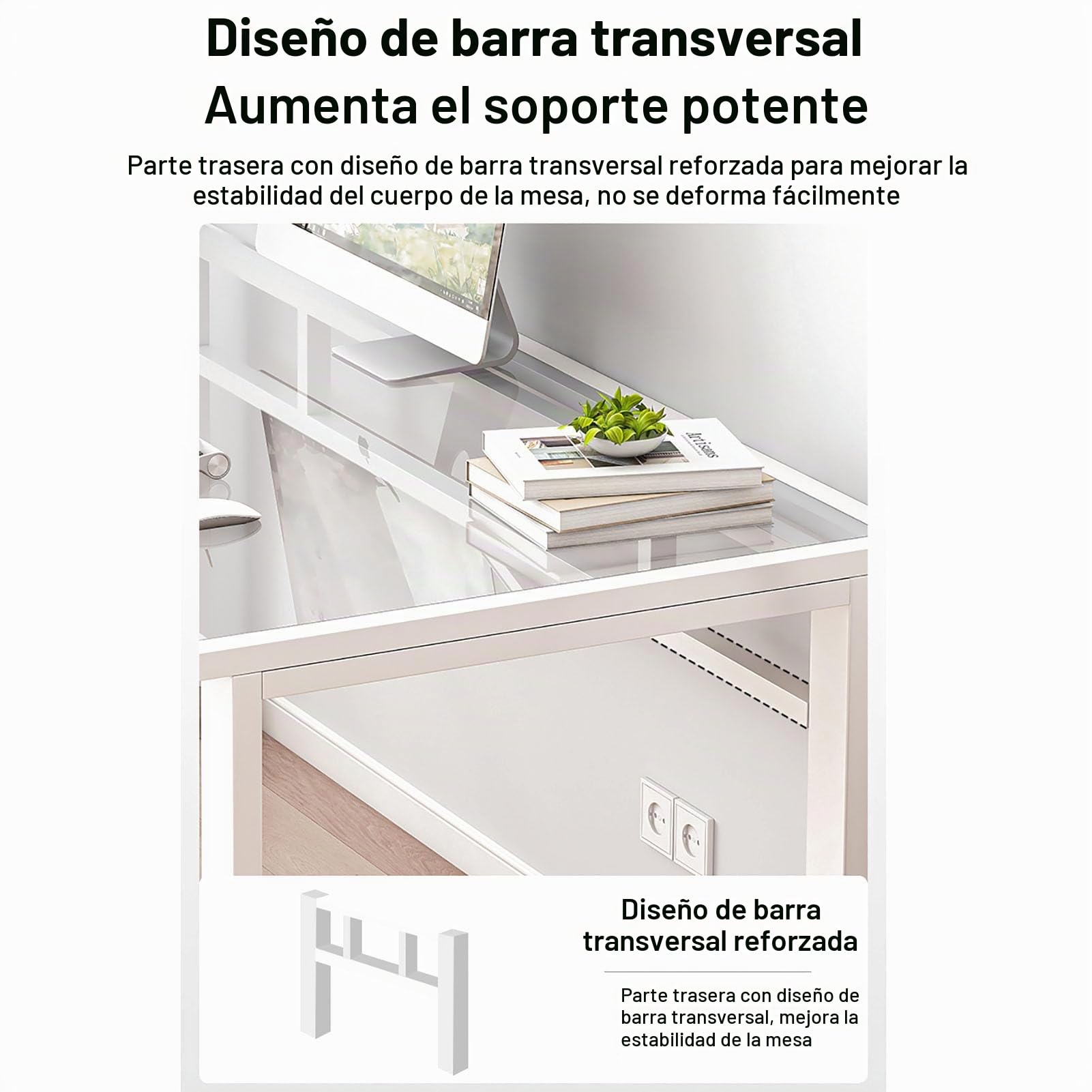 Escritorio de cristal para computadora, moderno y simple, escritorio de estudio con patas de metal, color blanco, 120 x 70 x 72 cm, perfecto para oficinas en casa y espacios pequeños, mesa de trabajo