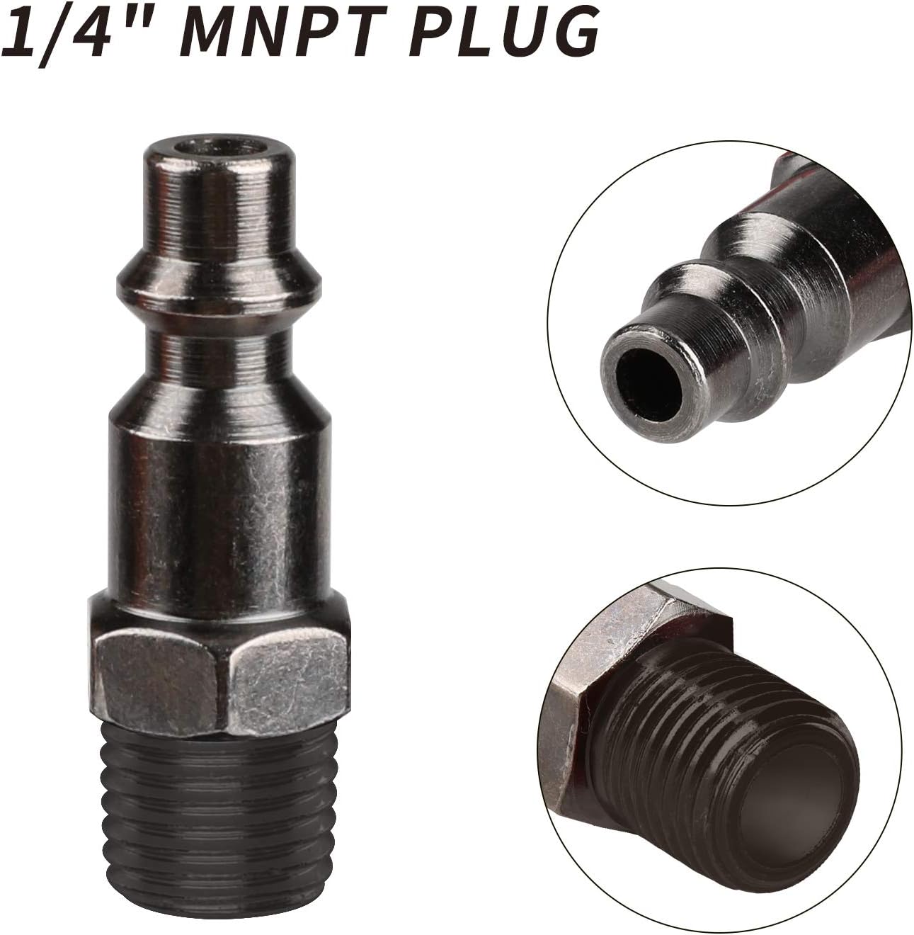 Hromee 3-Way Air Manifold 4 Ports Aluminum Industrial Flat Hex Quick Connect Air Hose Splitter with 3 Steel Couplers and 1/4" Male NPT Plug