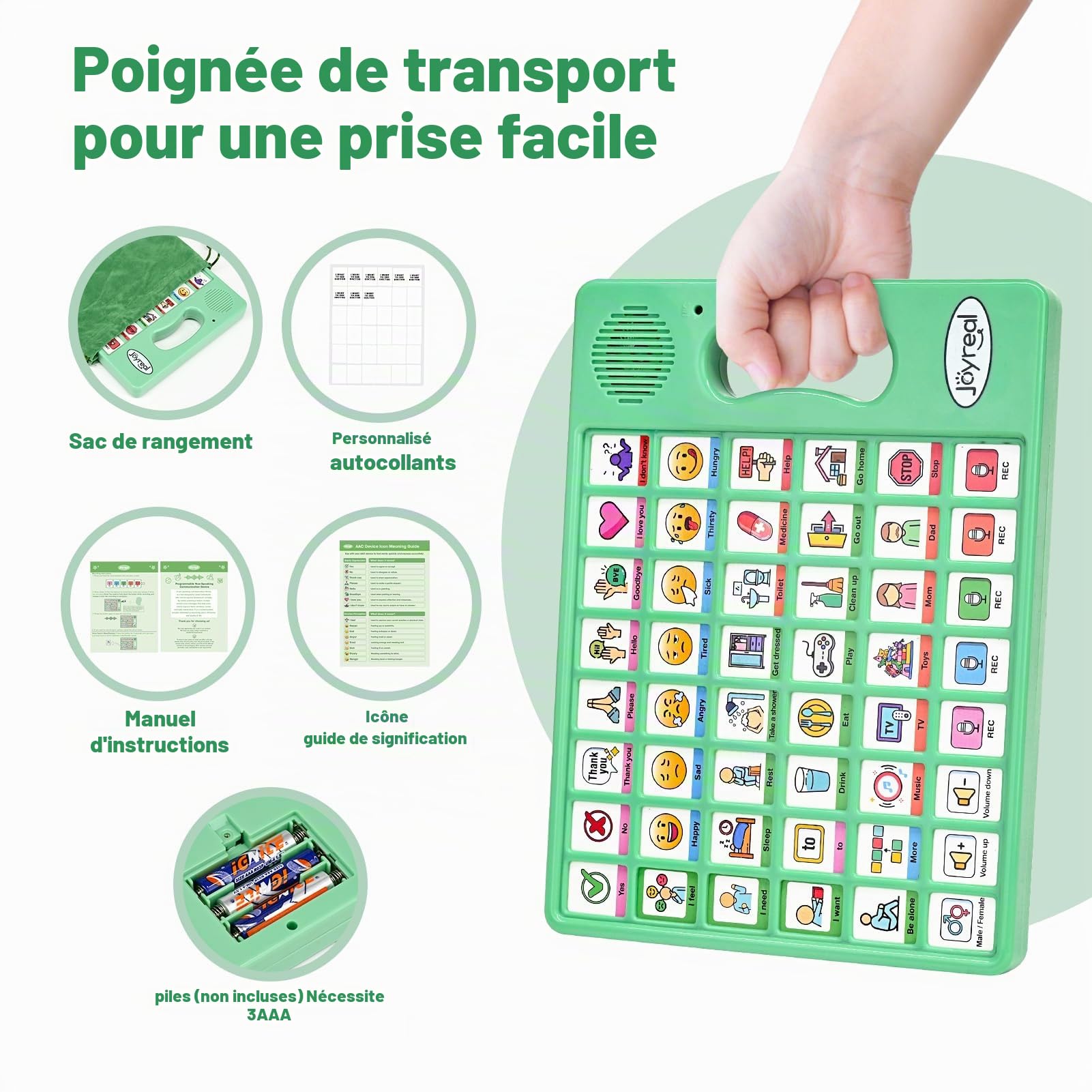 Joyreal Appareil AAC pour l'autisme, outils de communication non verbale pour la thérapie orthophonique et la rééducation des accidents vasculaires cérébraux. Tableau de communication avec 5 boutons